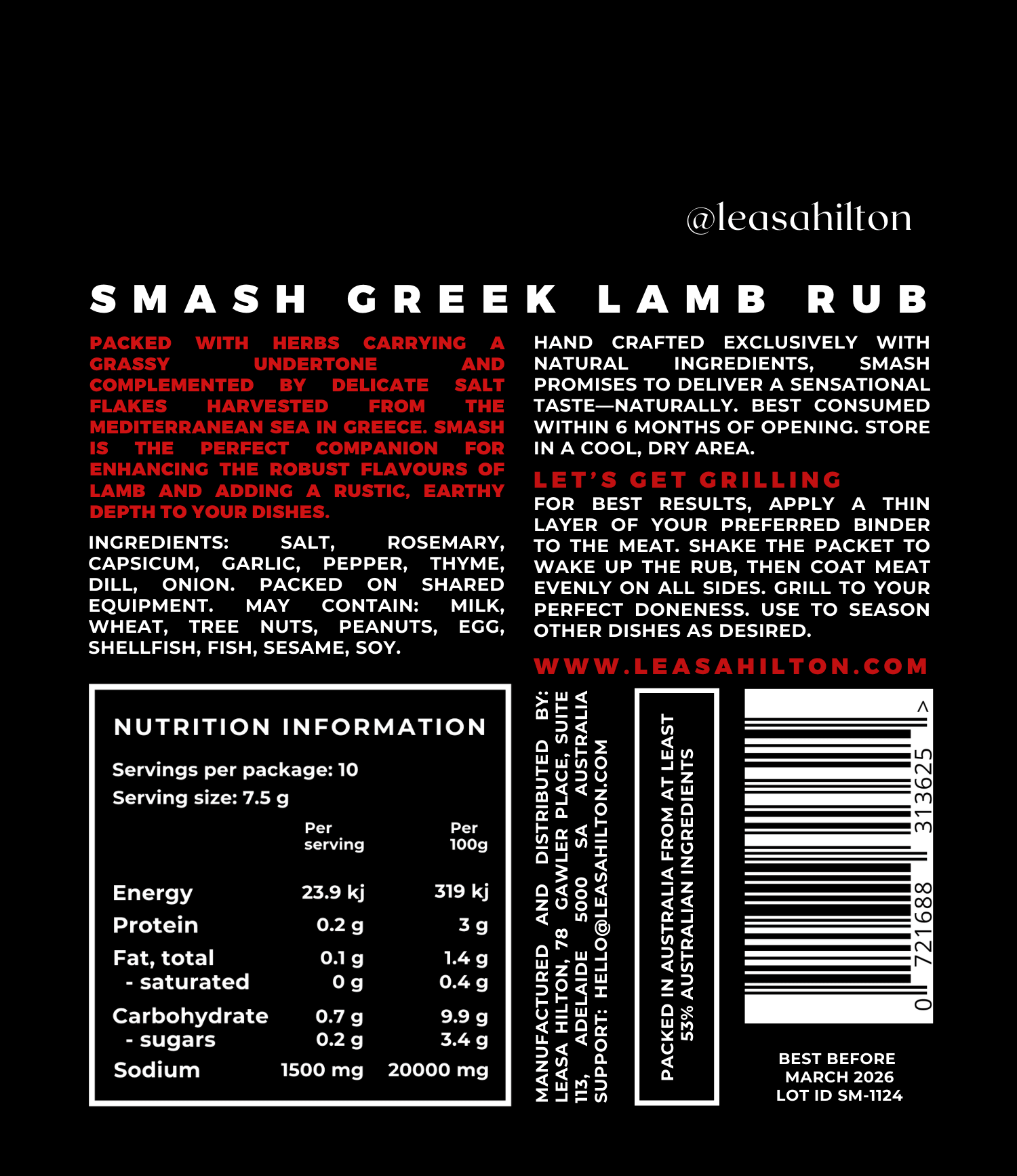 SMASH Greek Lamb Rub 75g - Leasa Hilton